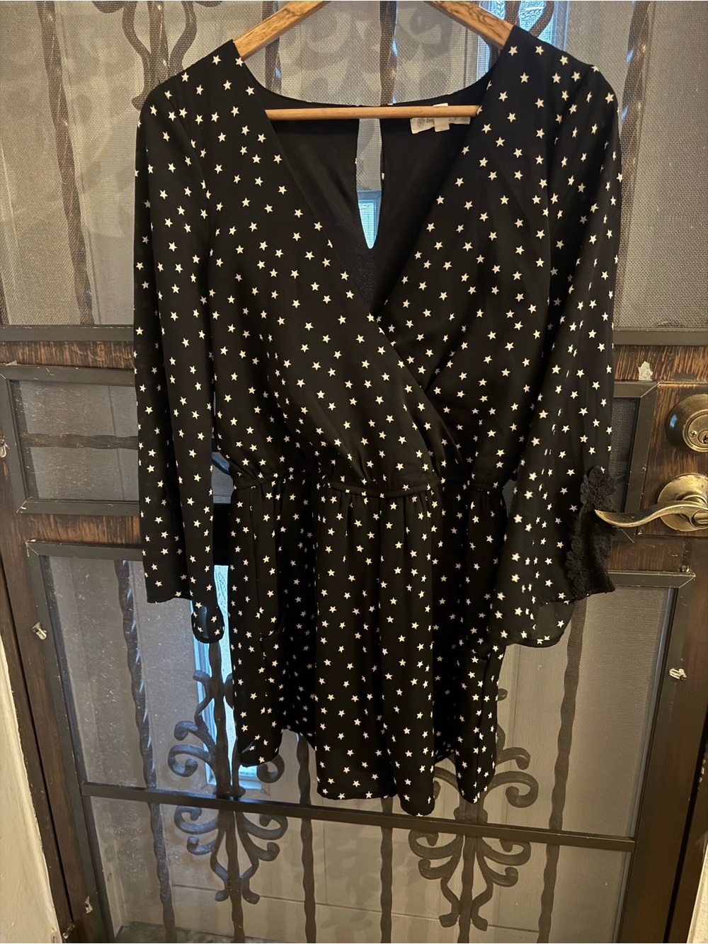 love, Fire Black Star Print Long Sleeve Romper